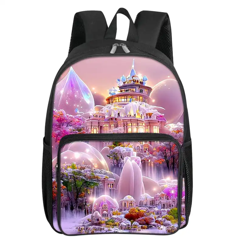 

Розовый рюкзак с квадратным передним карманом в стране чудес на молнии, большая вместимость для мальчиков и девочек, лучший подарок, детская школьная сумка с 3D мультяшным рисунком