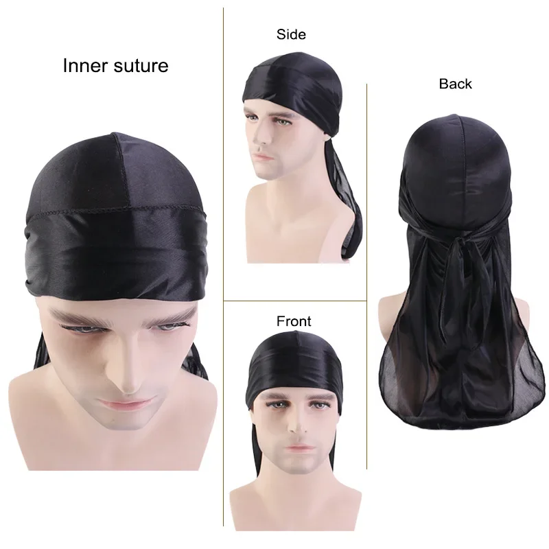 Long Tail Unisex Adult Satin Doo Rag Durag Bandanas Cap Pirate Hat Turban Men Hip Hop Headband Biker Headwrap Women Headwear