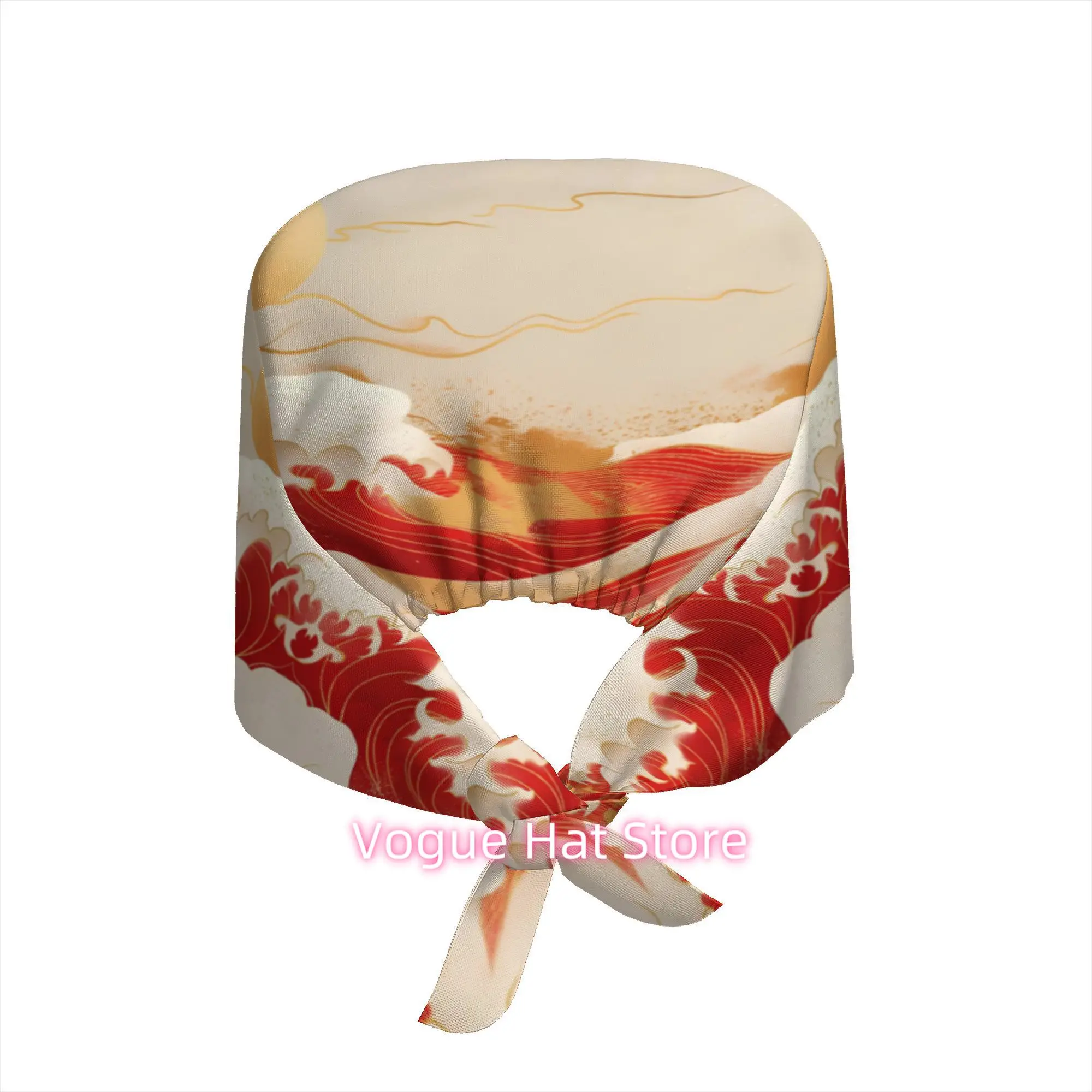 1pc Japanese Style Golden Sun & Red Ocean Waves Art Print Work Hat - Elegant Multicolor Cultural for Home Decor, Lunar New Year,