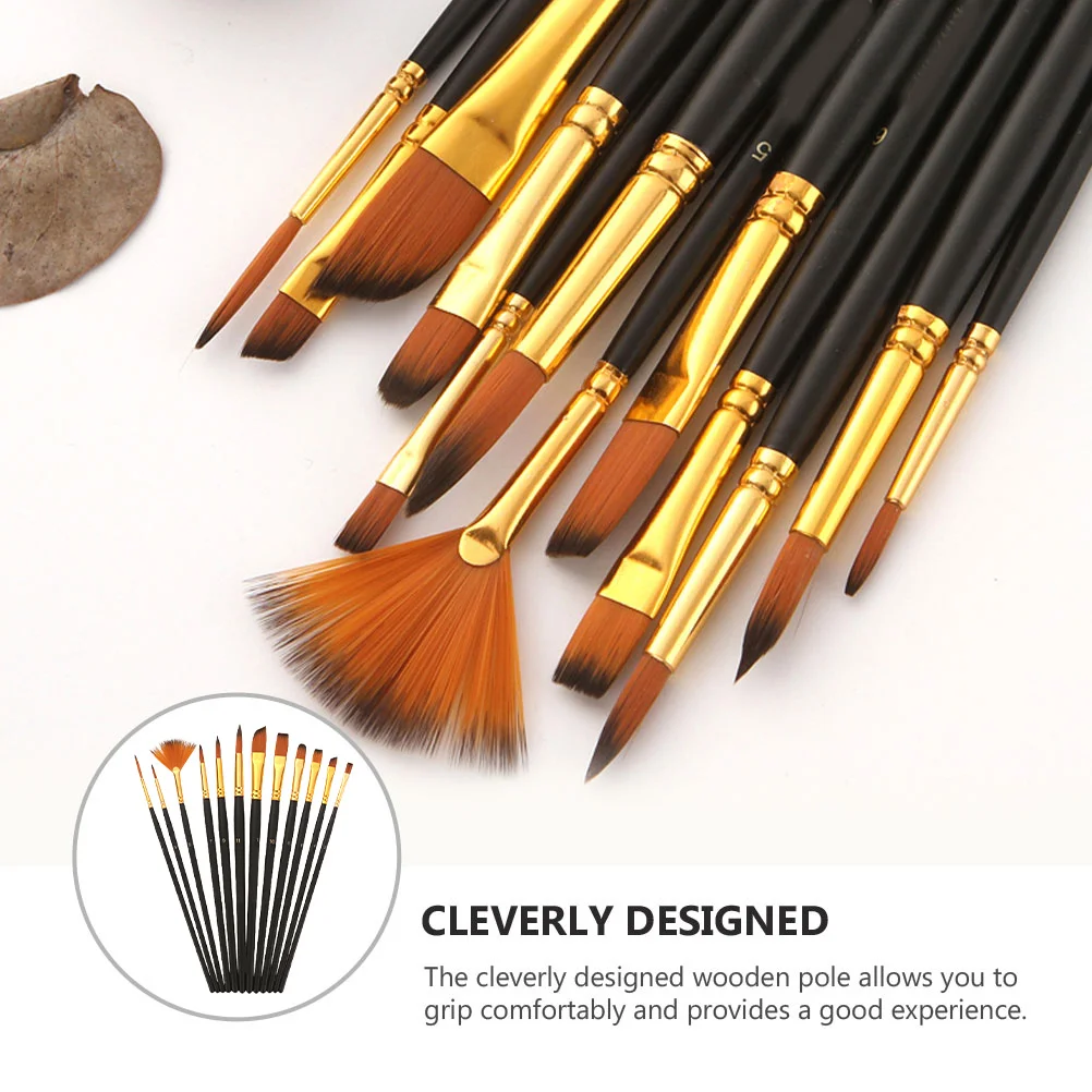 

12Pcs Painting Brush Set High Quality Long Handle Wood Brushes for Gouache Watercolor Acrylic Use Artistic Drawing Brush