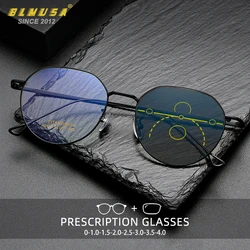 BLMUSA Vintage Progressive Reading Glasses for Men Anti Blue Ray Photochromic Glasses Pure Titanium Prescriptio Optical Glasses