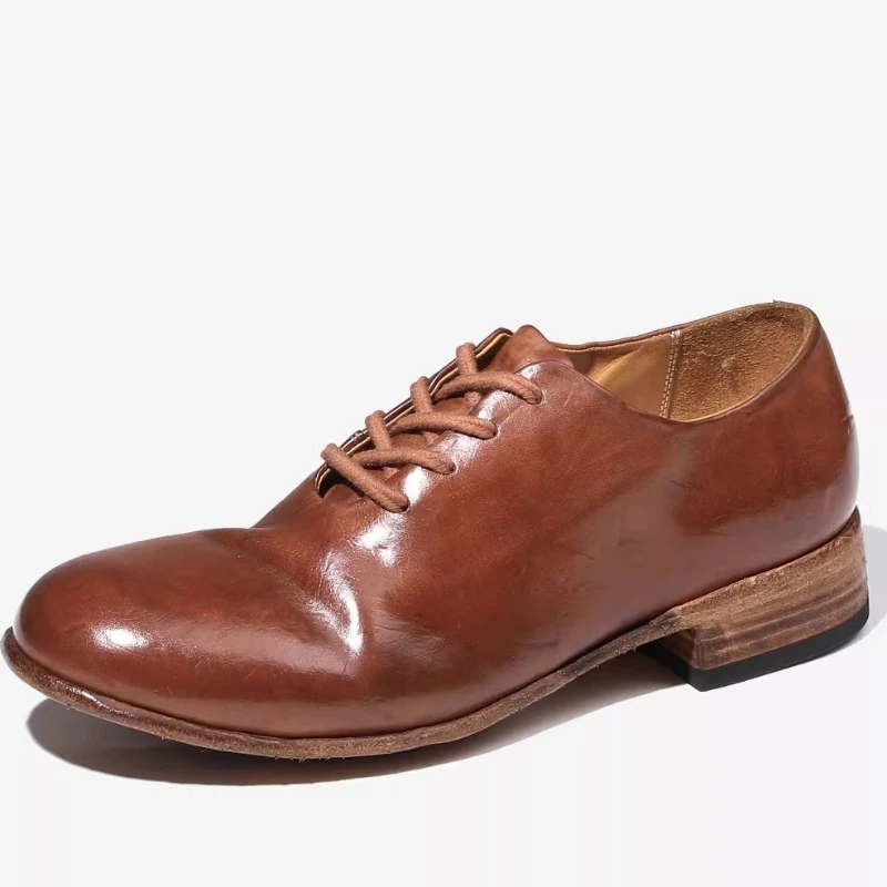 

Ретро-туфли дерби из конской кожи ручной работы для мужчин, дышащие, удобные, на подошве Goodyear, увеличивающие рост