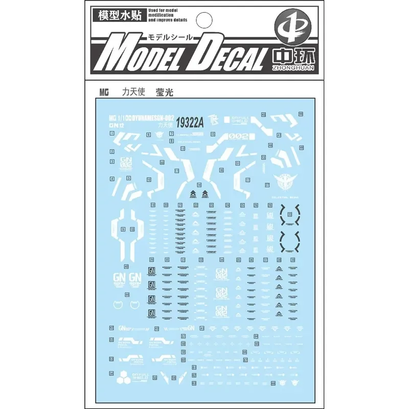 ZhongHuan High-Precision Fluorescent Waterslide Decals for MG GN-002 Dynames Force Angel Hobby DIY Accessories