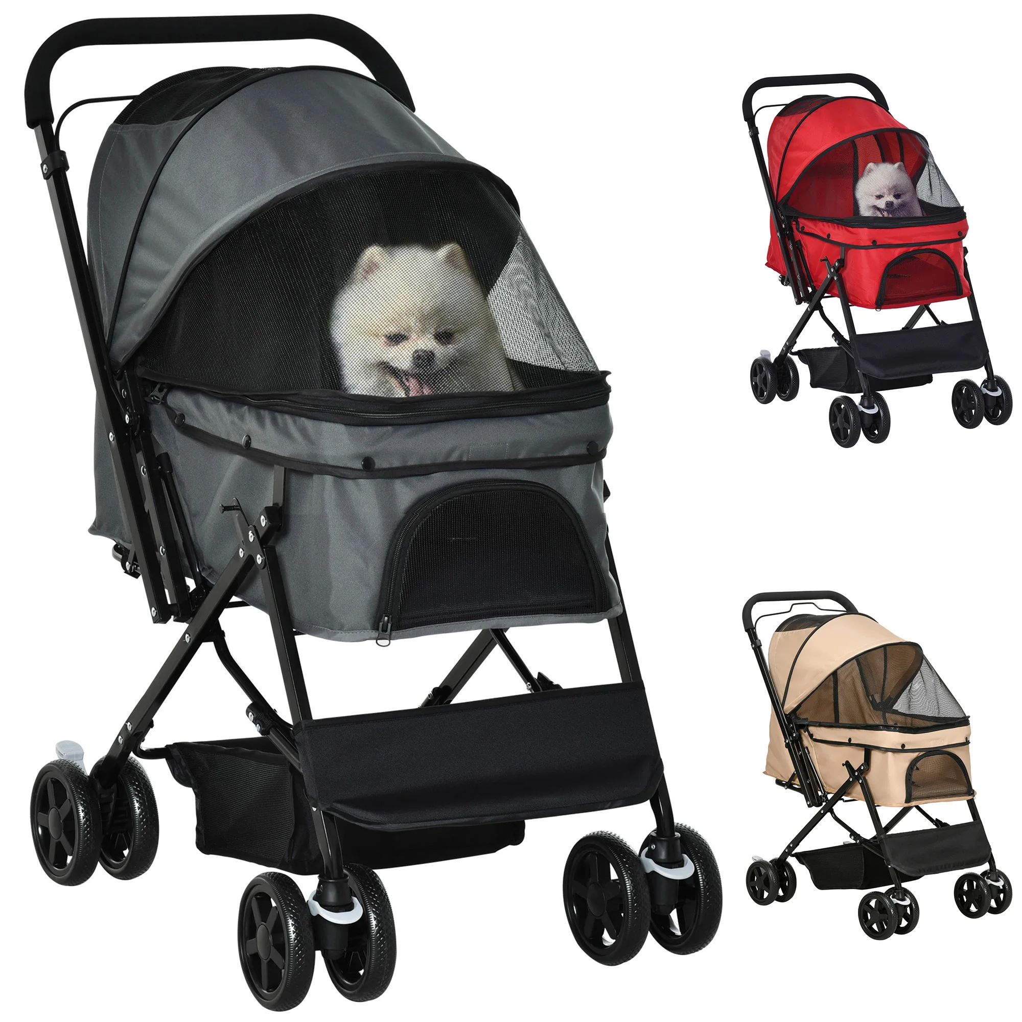 PawHut folding pet stroller with awning adjustable 76,5x52x95 cm Gray