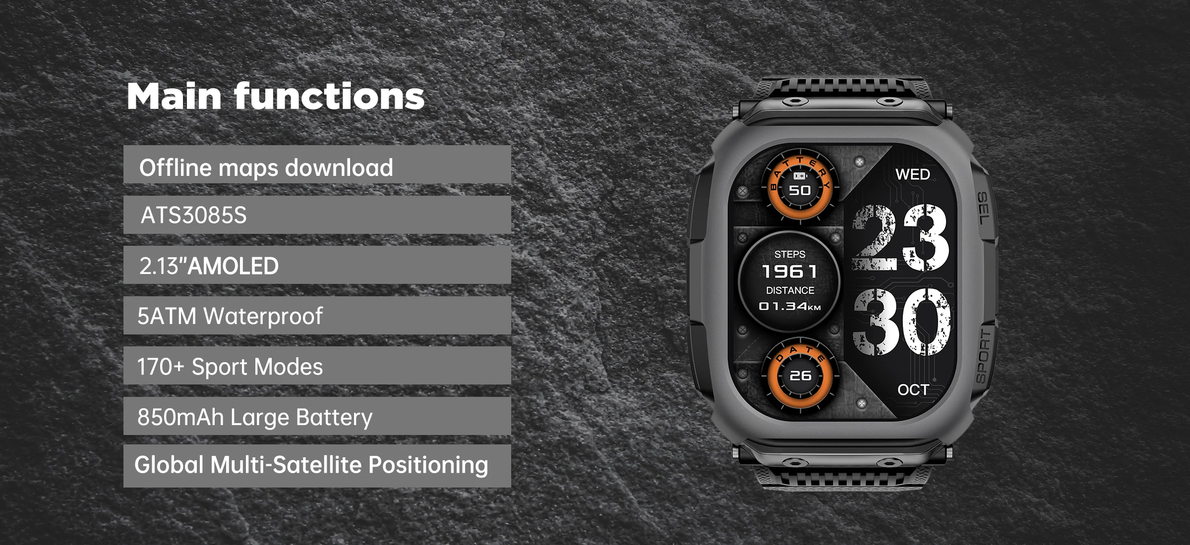 【Neues Produkt】GUHUAVMI Outdoor-Militär-GPS-Smartwatch, 5ATM wasserdicht, Schwimmuhr, Bluetooth-Anruf, 170+ Sport- und Fitnessfunktionen, Herrenarmband – Detail 4
