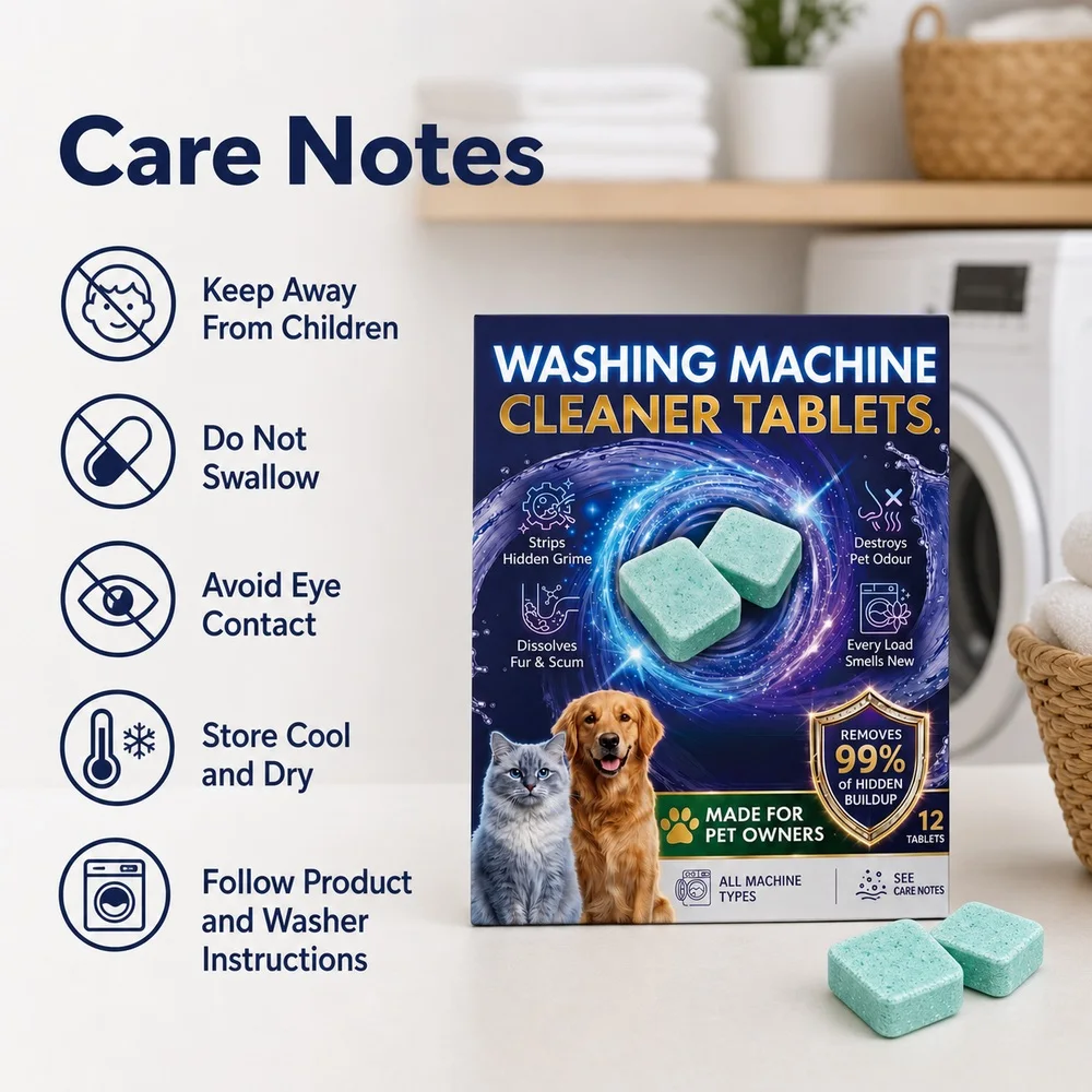 AMZ Washing Machine Cleaner Tablets 12 Pieces for Front Load Top Load Washers Drum Tub Residue Buildup and Routine Cleaning Care