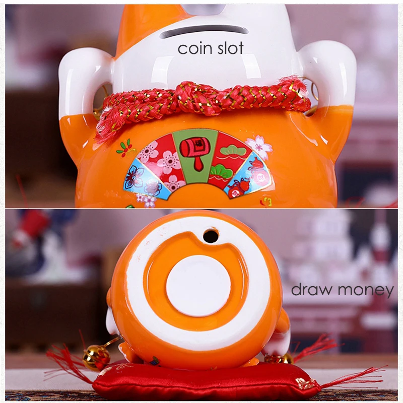 8.6 Inch Ceramic Lucky Cat Maneki Neko Fortune Cat Ornament Money Box Piggy Bank Home Decoration Gift