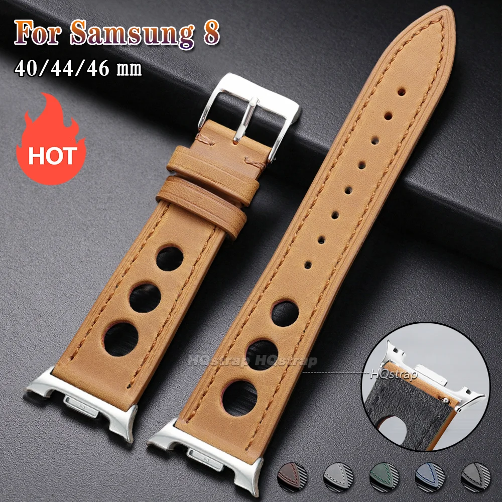 Breathable Porous Leather Watch Strap for Samsung Galaxy Watch 9 8 44mm 40mm Classic 46mm Cowhide Bracelet Business Wrist Band