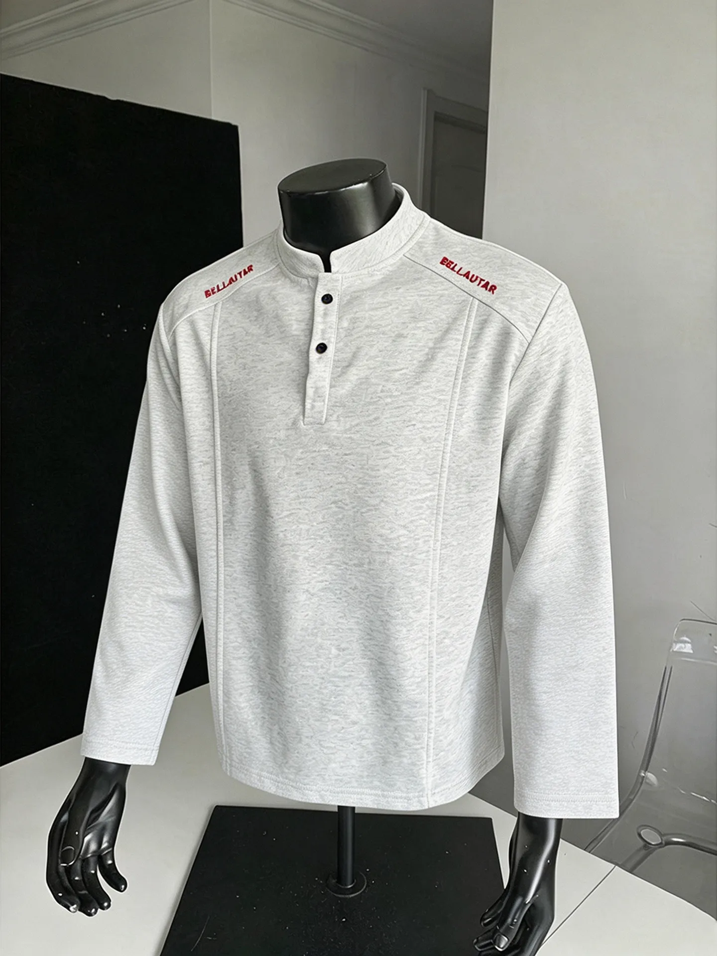 Embroidered long sleeved T-shirt with collar, men's heavyweight front shoulder sweatshirt, cleanfit deconstruction and splicing