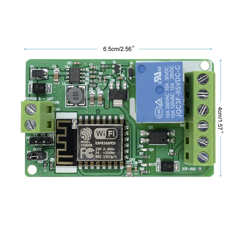 ESP8266 ESP-12F WIFI Wireless Module 1 Channel Relay Shield Overcurrent Protection Wi-Fi Network Relay Module 10A DC 7-30V