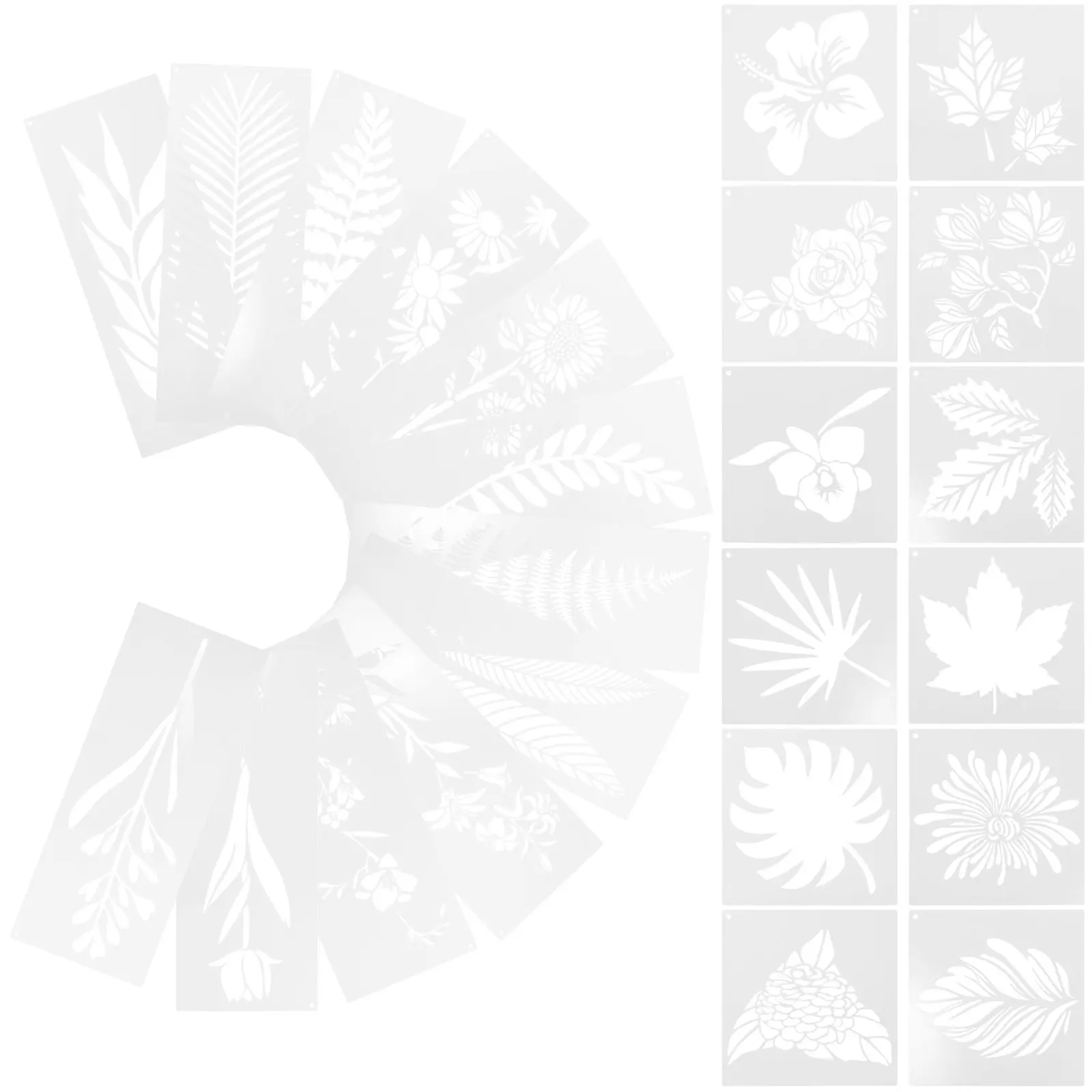 24Pcs Painting Stencils Plant Flower Craft Templates Reusable Washable DIY Hollow Drawing Multi-Function Tools