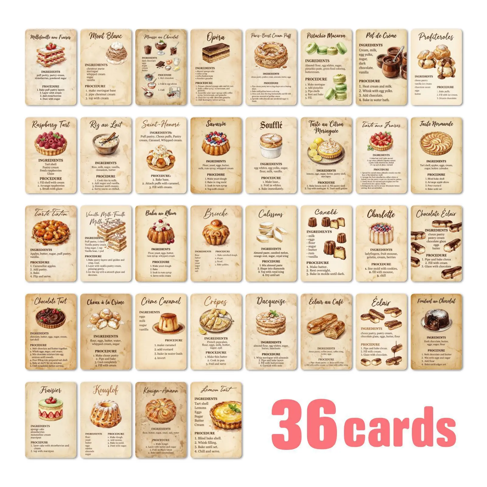 36 Nuevas Recetas Vintage Francesas para Hornear Postres, Recetas Interactivas, Tarjeta de Regalo del Día