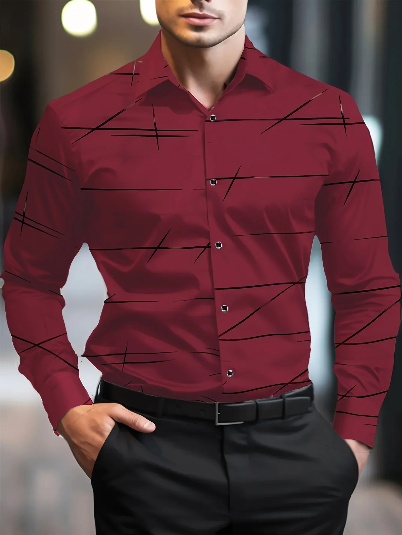 

New Men's Shirts 3D Print Modern Geometric Long Sleeve shirts Casual Lapel full sleeve Business shirt for Men Oversized clothing