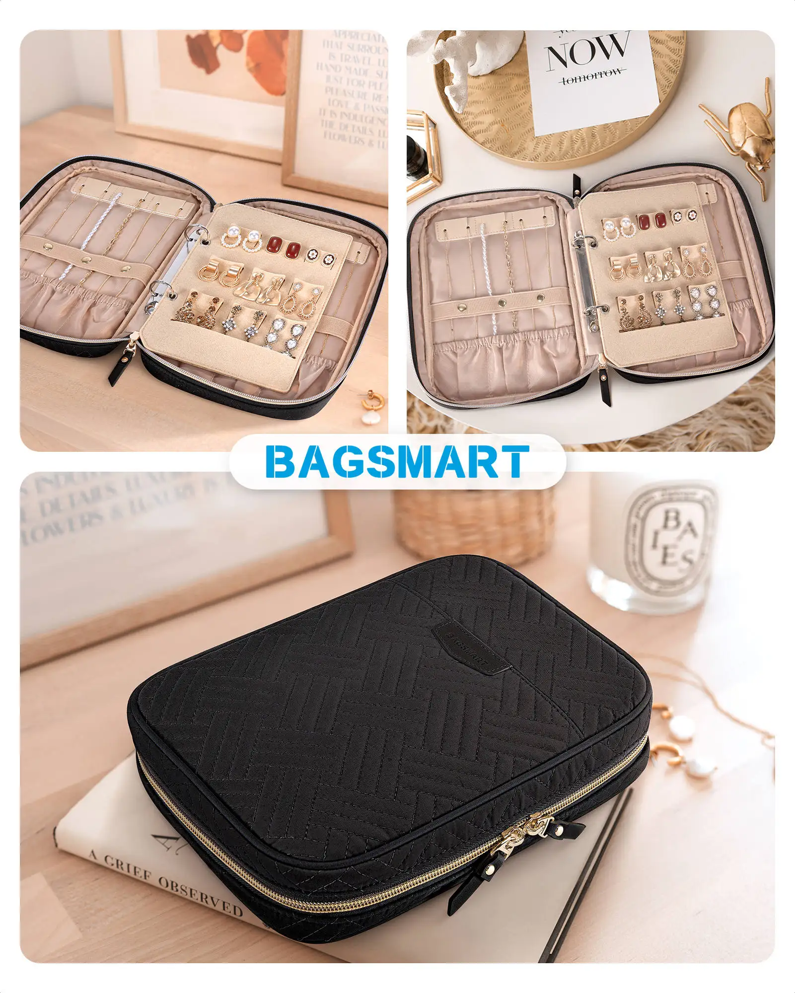 BAGSMART Jewelry Travel Organizer Case Transparent Jewelry Storage Book Ring Binder Jewelry Bags Clear Booklet Zipper Pouch Bag