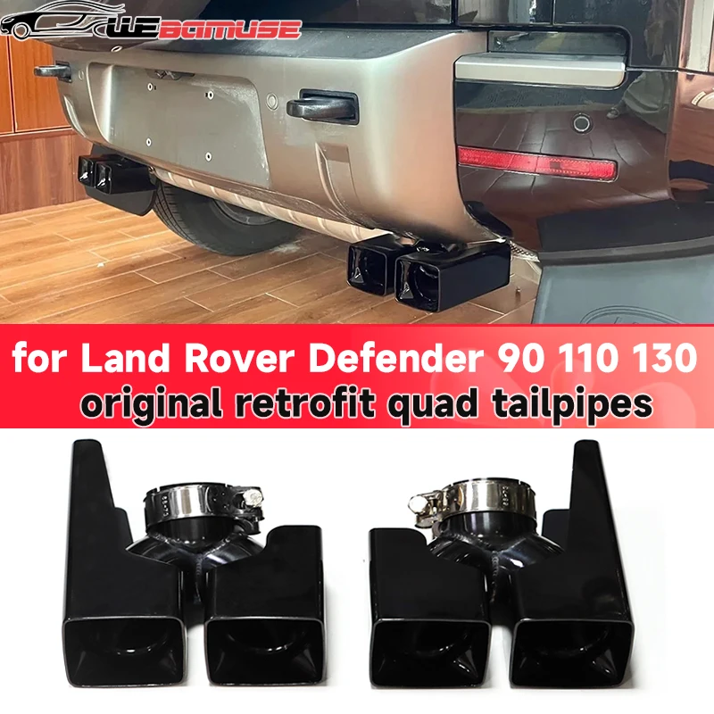 For Land Rover Defender 90 110 130 Exhaust Upgrade Conversion Four Outlet Sport Stainless Steel Square Port Tailpipe Silencer 20