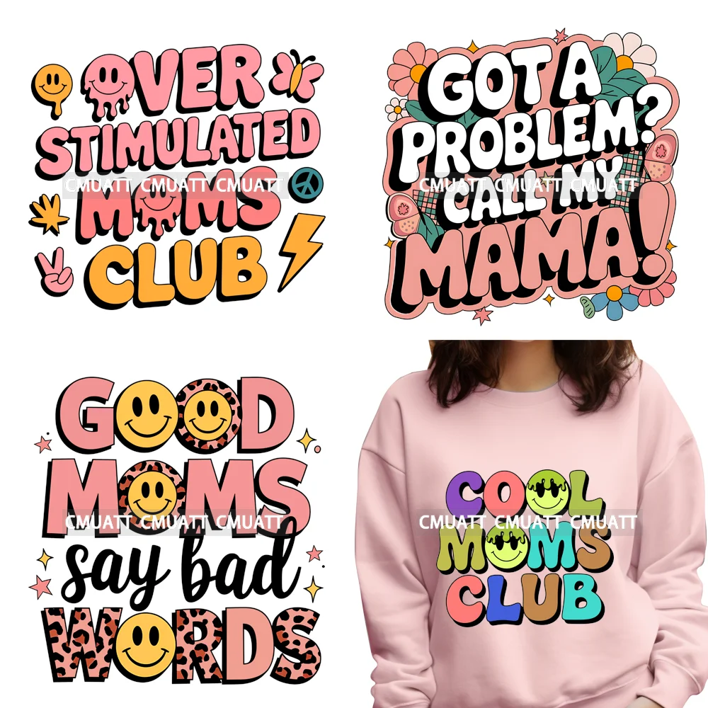 

Клуб крутых мам: Забавные саркастические цитаты для мам. Наклейки DTF для термопереноса ко Дню матери, готовые к нанесению на толстовки, устойчивые к стирке.