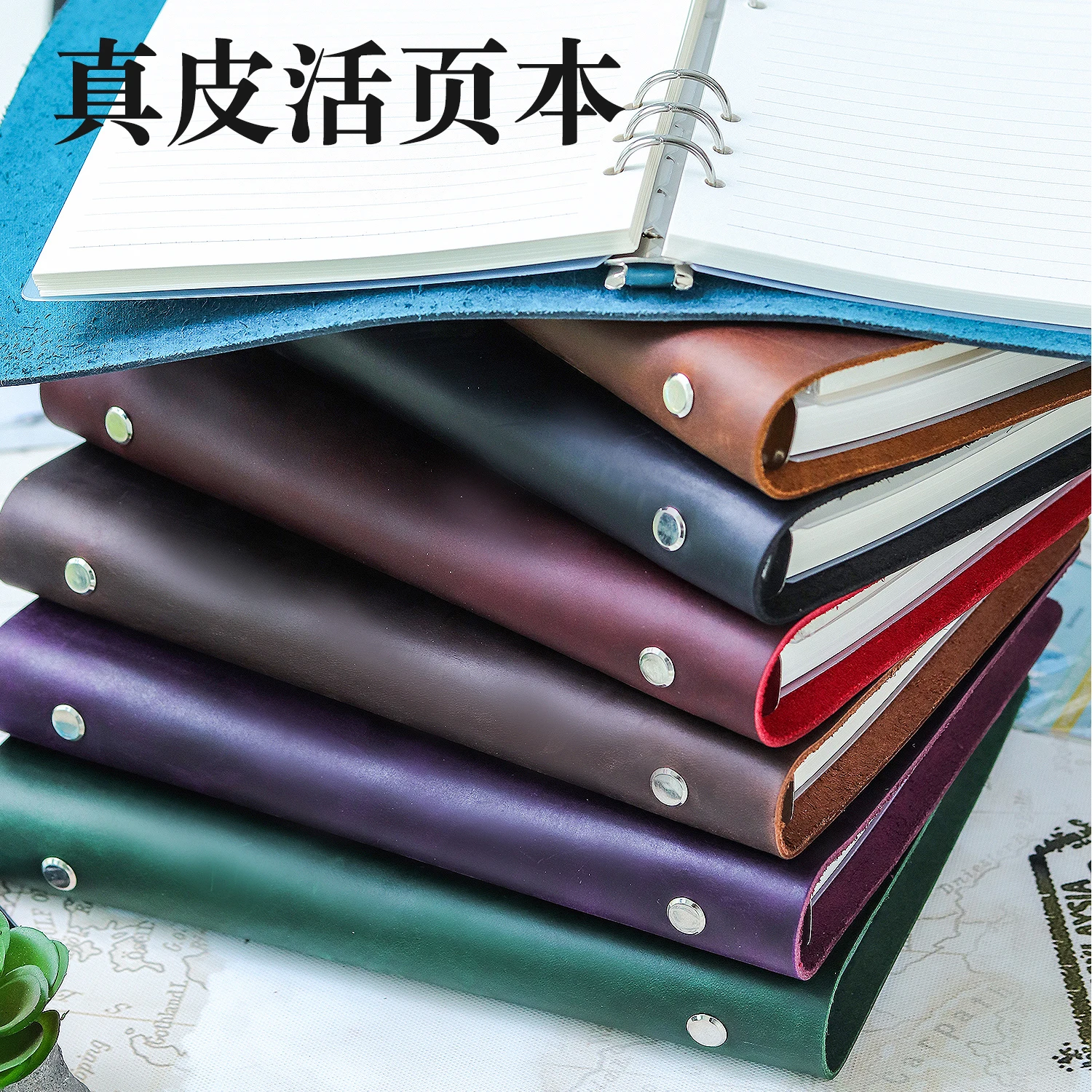 AIGUONIU Genuine Leather Handmade A6 Size Ring Planner Vintage Unisex Notebook With 6-hole Binder Sketchbook Notepad Wholesale