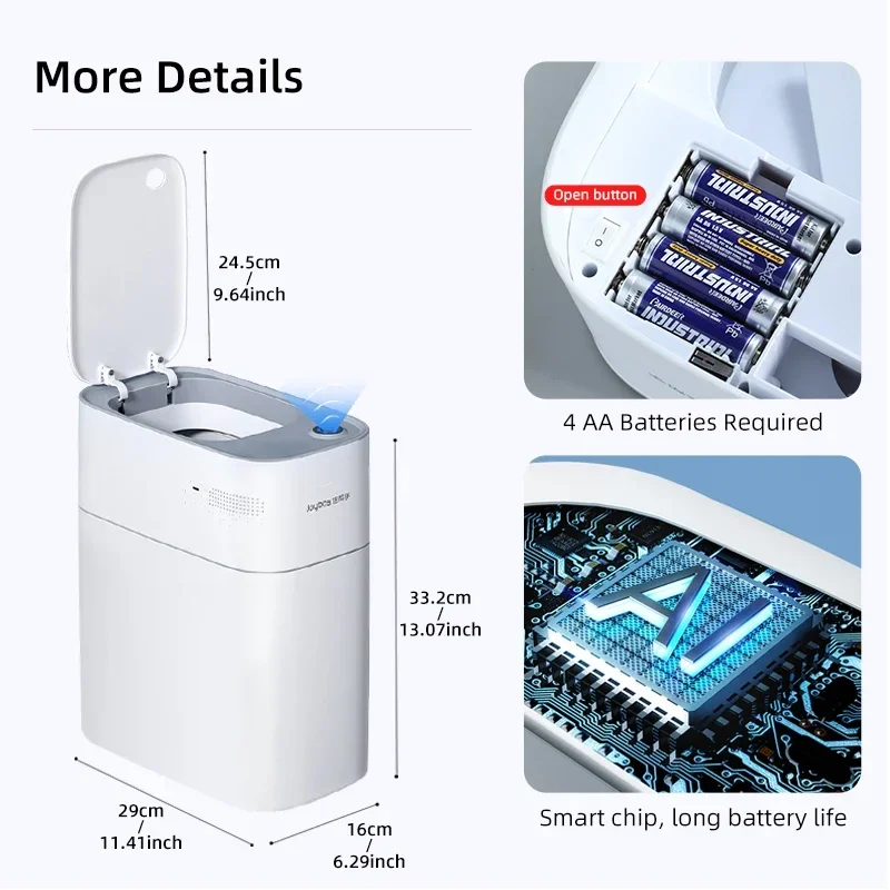 9L Smart Bathroom Trash Can Automatic Bagging Electronic Trash Can White Touchless Narrow Smart Sensor Garbage Bin Home