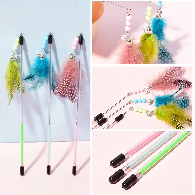 Cat Toys Feather Cats Sticks Retractable Handle Cats Toy Feather Interactive Cat Toys with Bell Kitten Teaser Toy Pet Products