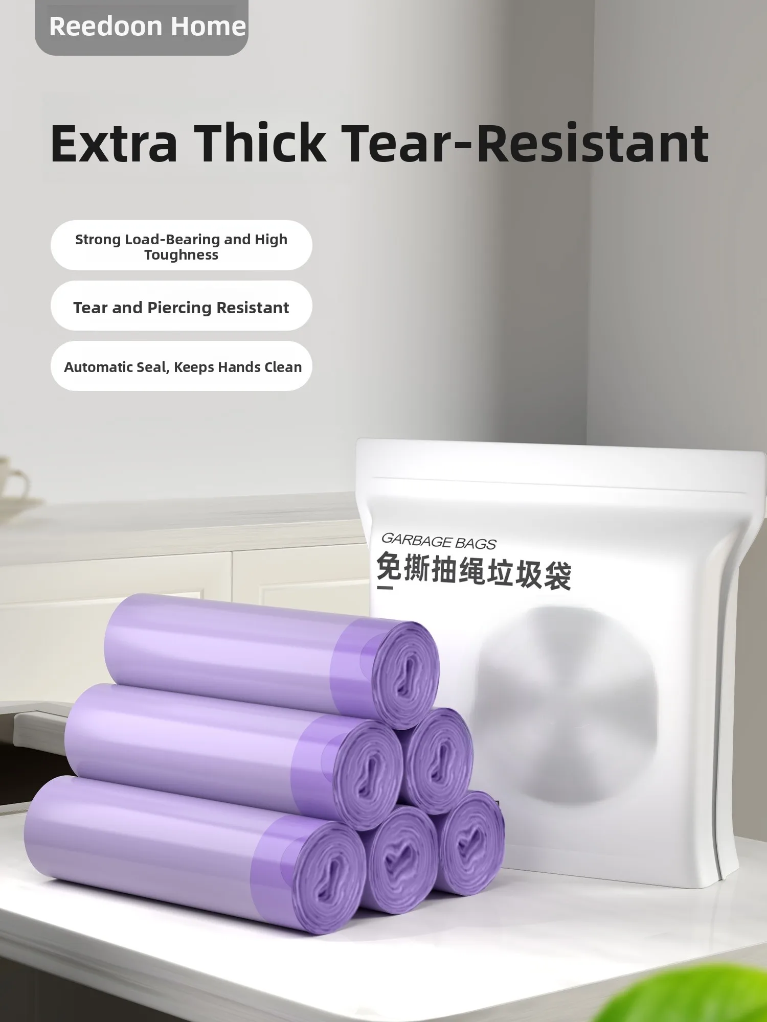 Thickened Plastic Drawstring Trash Bags Home Use Handheld Large Size Kitchen Compost Special Dormitory Use Student Pull Rope ...