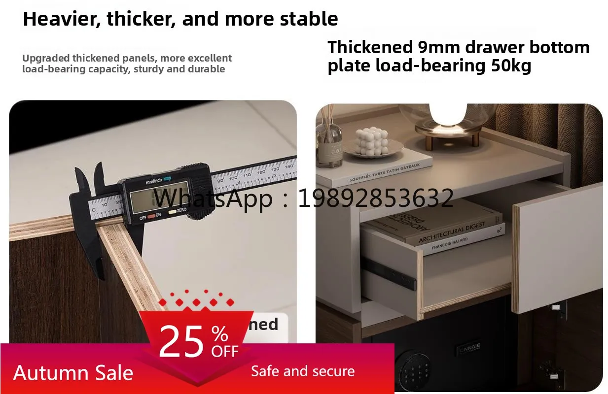 

minimalist bedside table, safe, integrated storage with password lock, bedside cabinet living room decoration