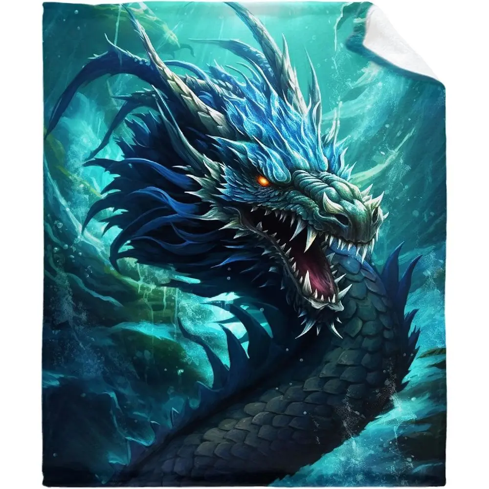

Royal Blue Dragon Throw Blanket for All Ages - Perfect for Sofa, Bed, or Living Room, 90x120