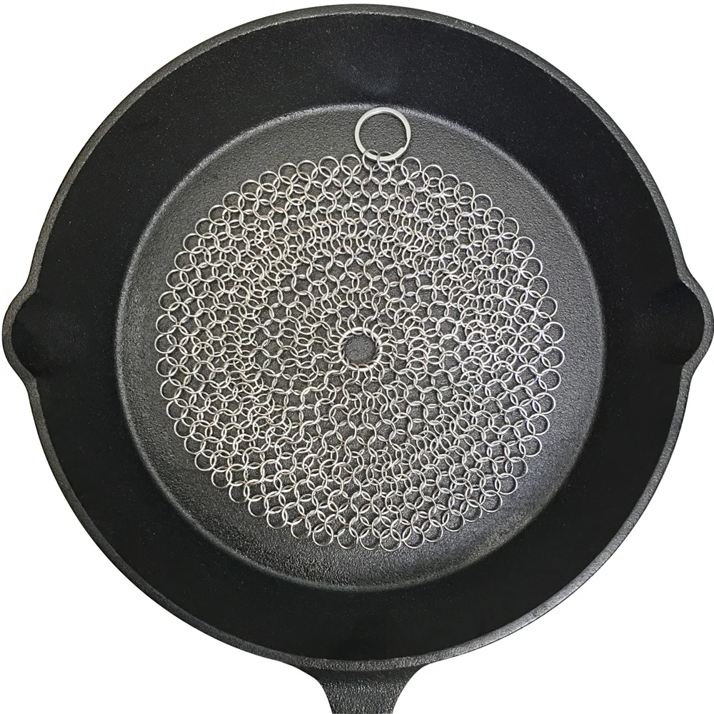 Cast Iron Cleaner, Premium 316 Stainless Steel Skillet Chainmail Scrubber for Cast Iron Pan Pre-Seasoned Pan Dutch Ovens Waffle