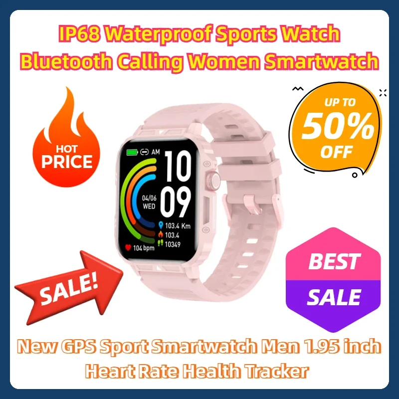 

IP68 Waterproof Sports Watch Bluetooth Calling Smartwatch Women GPS Sport Smartwatch Men 1.95 inch Heart Rate Health Tracker