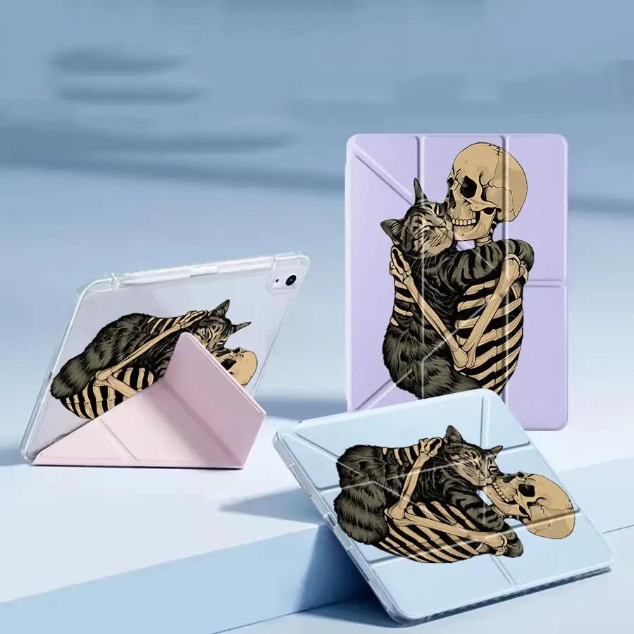 

Holder Cover Tablet Case For iPad Pro 11th 10th 9th 8th 7th 12.9inch Mini 6 7 Air 4 5 M3 M2 M4 11inch 2025 Y-Fold Cat Skull