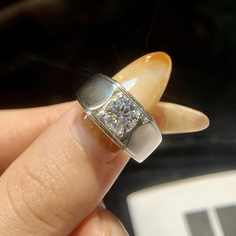 

KNB 1 карат D цвет лаконичные сертифицированные кольца с муассанитом и бриллиантами для мужчин настоящее серебро 925 пробы высшего качества свадебные ювелирные украшения