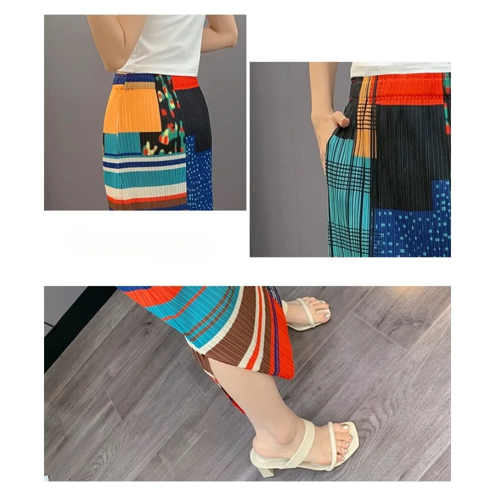 Miyake PleatedPrinted Half Skirt 2025 Summer New Pleats Straight Half Skirt High Waist Loose Fold Skirt  Stylish Resort Wear