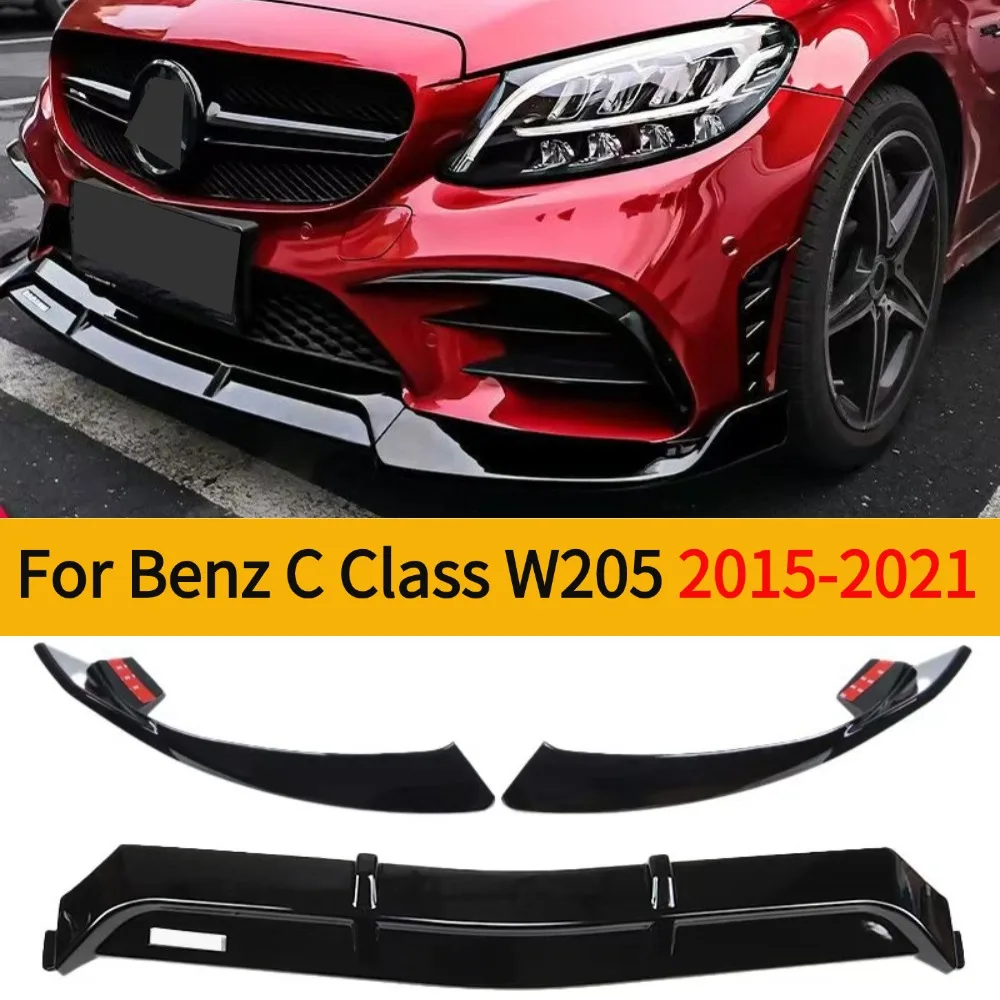 For Mercedes Benz C Class W205 C205  2015-2021  Front Bumper Lip Body Kit Spoiler Splitters Diffuser C200 C250 C260 C300 C400 C4