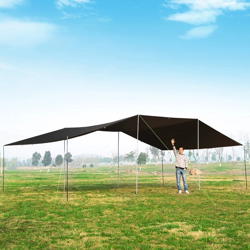 Include 4Main Rods & 4Vice Sticks 6*8m Full Sunscreen Black Glue Canopy Camping Beach Thickened Arbor Rain Proof Sunshelter Tarp