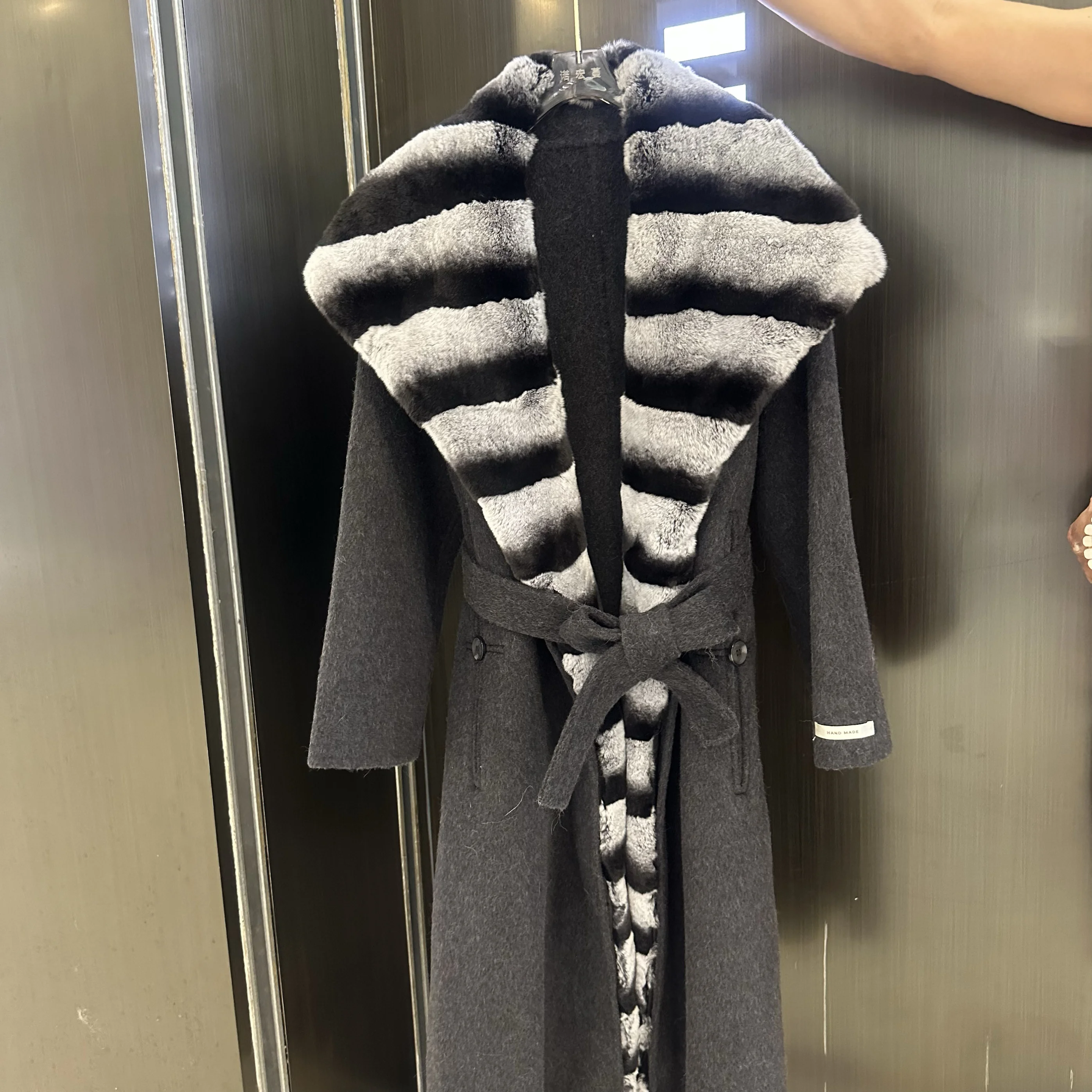 2024 high quality Winter Real Fur Coat Rex Rabbit Fur Collar Jacket Cashmere Wool Woolen Ladies Luxury Thick Female Outerwear