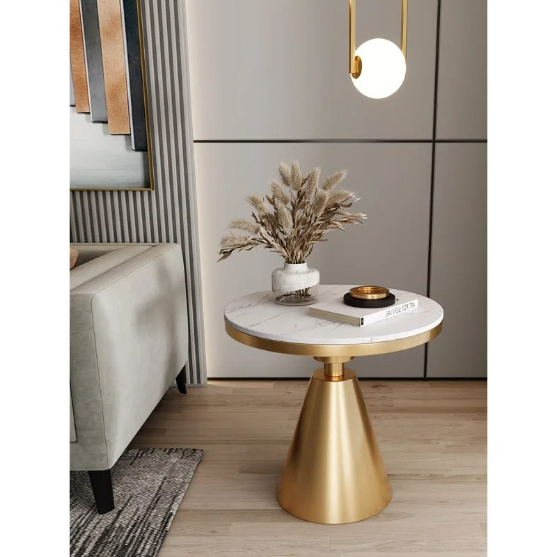 

Small coffee table, sofa side, household living room corner, Nordic simple wrought iron marble, small round table, light luxury