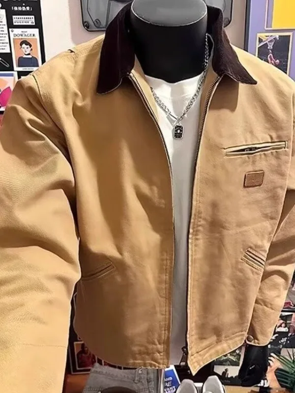 

Casual Men's Workwear Barn Jaet Detroit Hunt Sle Flip Collar Leisure Outerwear Autumn Winter Polyester Long Sve Zipper