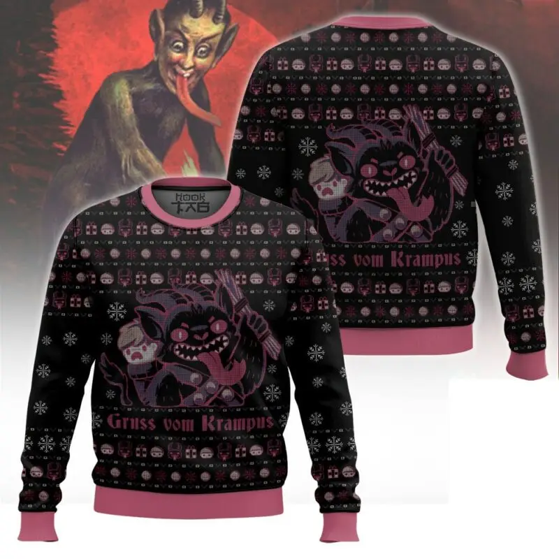 Merry Krampus Naughty Brat Ugly Christmas Sweater Funny Holiday Party Pullover Plus Size Sweater for Men Womens Xmas Gift 2026