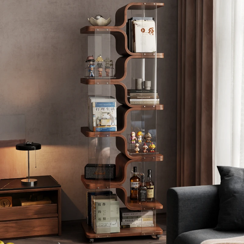 

Mobile bookshelf with wheels, bedside floor shelf, bookcase display shelf