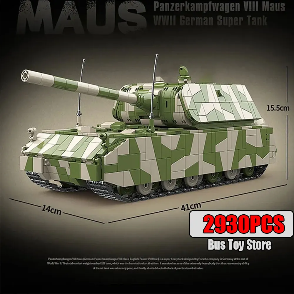 Ww2 German Panzer VIII Maus Tank Tiger I Heavy Tank Military World War Building Blocks Weapons Technical Bricks Kids Toys
