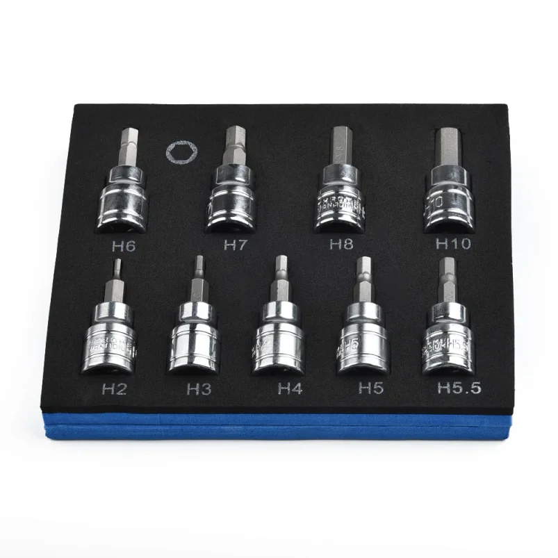 Bit Socket Industrial Grade Hex Bit Socket Set 9pcs 3/8 Drive & Drill Metric 2 10mm with Chrome Vanadium Steel