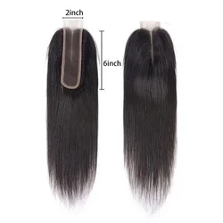 2x6 Lace Closure Straight 100% Human Hair Middle Part Straight Transparent Lace Closure Natural Black 10-26Inch