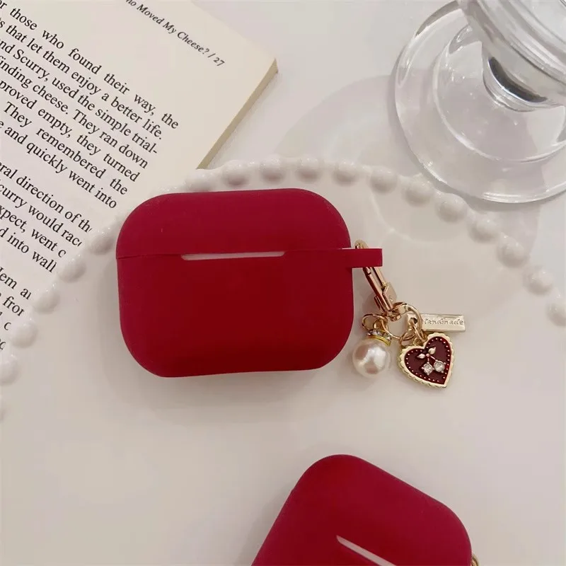 Apple Airpods,イヤホン,素敵なワインレッド,シリコン,ヘッドセットボックス,Airpods Pro 2,1,2,3,4用のビンテージラブハートキーホルダー