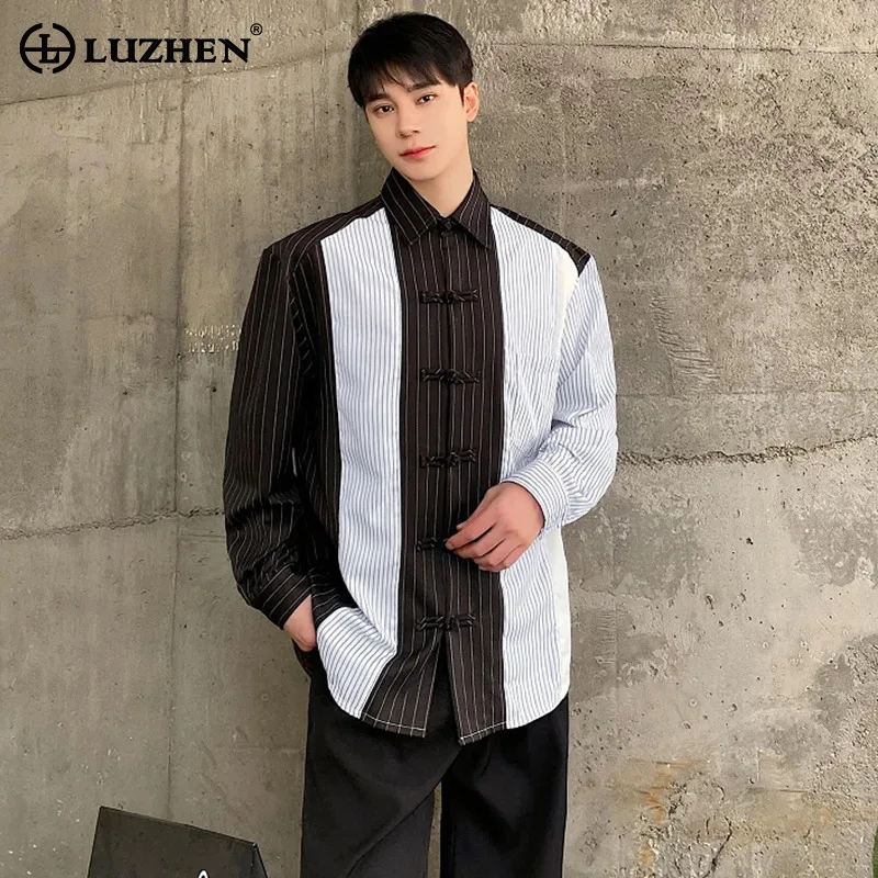 

LUZHEN Fashion Stripe Printer Long Sleeve Shirts Men's Elegant Color Contrast Design Casual Tops 2024 Spring New Clothes LZ3780