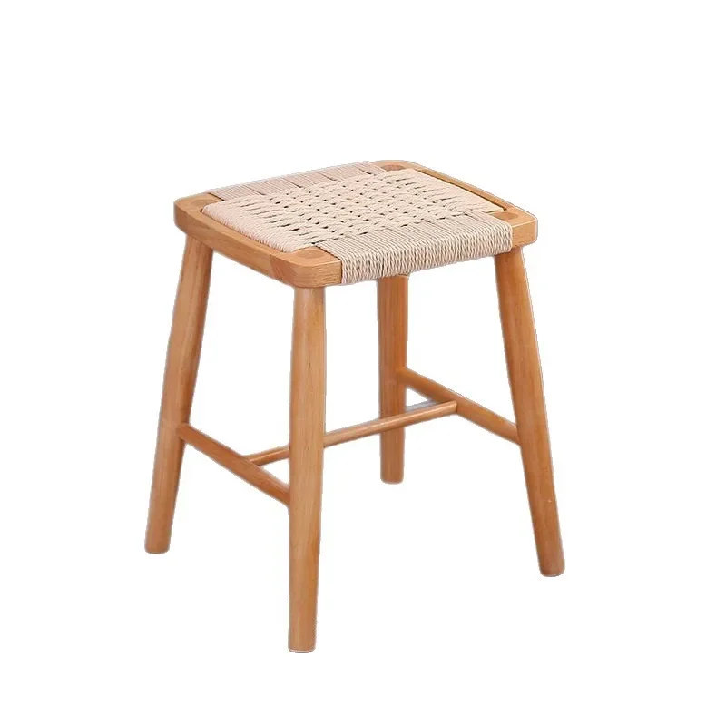

Dining stool Solid wood stool Household braided rope Small stool Rubber wood log dressing Nordic modern single Japanese