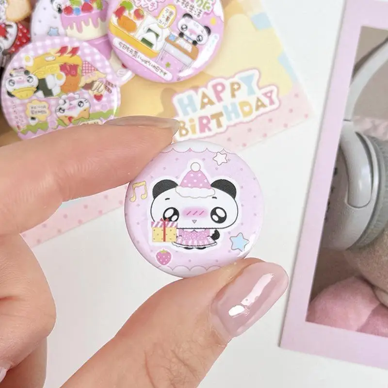 6Pcs Cute Cartoon Panda Badge Pins Lovely Clear Printed Patterns for Backpack Coat Teenagers Birthday Gifts