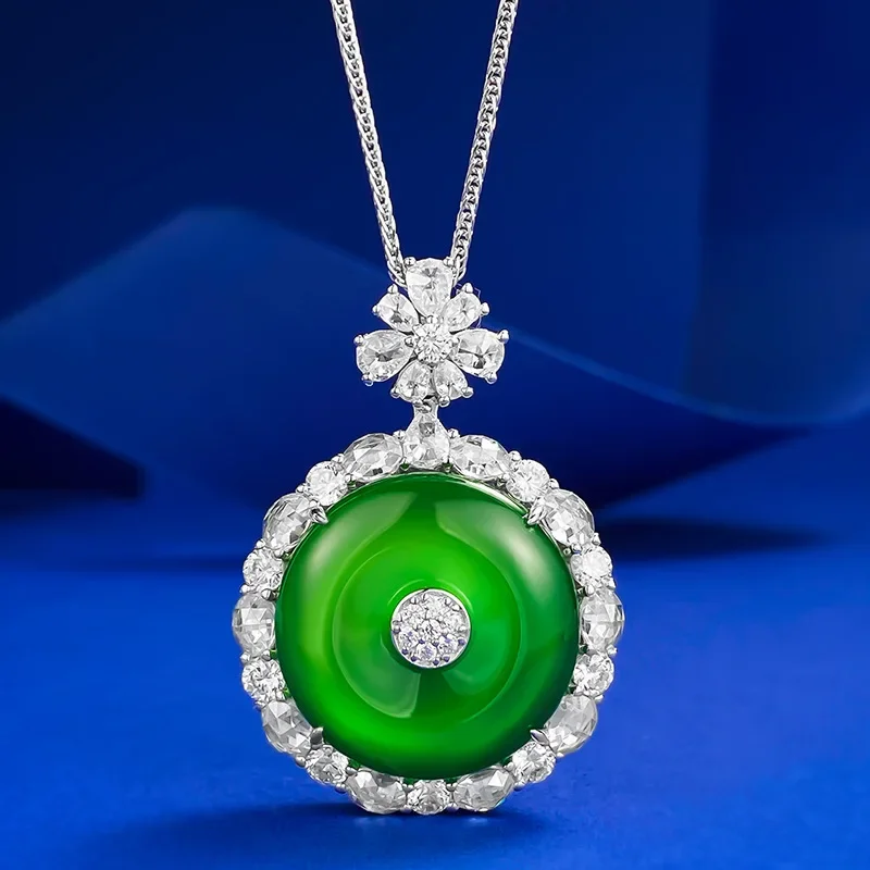 Handmade Flower Lab Emerald Diamond Pendant 100% Real 925 Sterling Silver Wedding Pendants Necklace For Women Chocker Jewelry