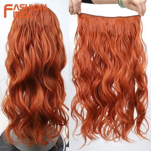Extensiones de cabello sintético ondulado con Clip Invisible, línea de pescado, ombré, Natural, negro, Rubio, postizo de una pieza, pieza de cabello falso