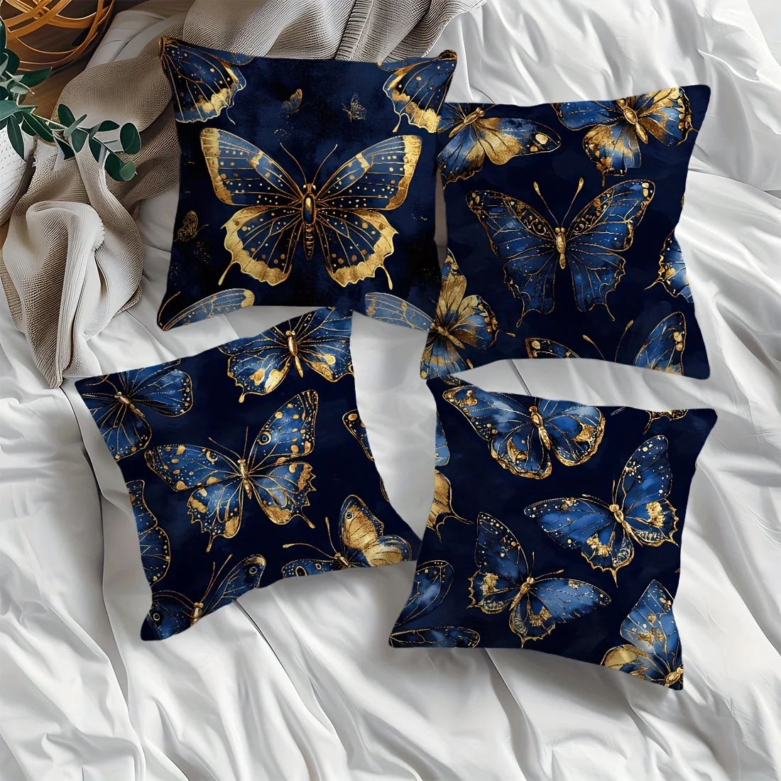 4pcs Gold Butterfly Pillow Covers – Soft & Comfortable Cushion Covers for Living Room & Bedroom Sofa