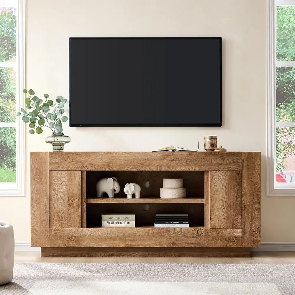 ern 70" TV Stand, Entertainment Center or TVs Up to 80", Media ole with Large Open Storage & Side Cabi, Thick Wood Design or Liv