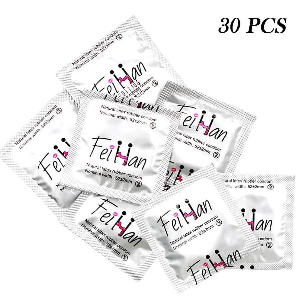 30Pcs/Box Ultra Thin Natural Rubber Condomes for Man Ultra Sensitive Lubricated Latex Climax Control Condom Adult Sex Tools 52mm